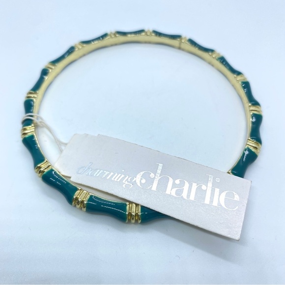 CHARMING CHARLIE NWT Teal and Goldtone Bangle Bracelet - Picture 3 of 5